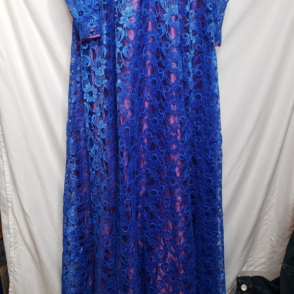 Vintage Formal Blue Lace Dress Purple Trim And Bows Union Made Prom 80s Retro - Picture 4 of 10